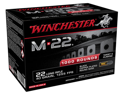 Winchester Ammo S22LRT M-22  22 LR 40 gr Black Copper Plated Round Nose 1000 Bx/ 2 Cs