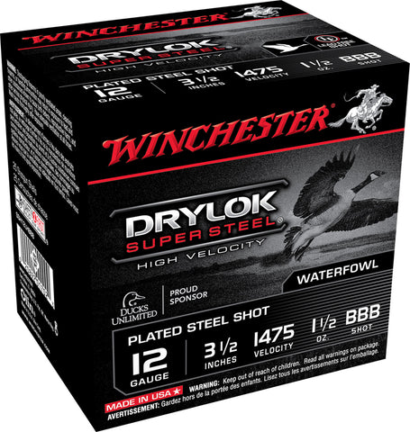 Winchester Ammo SSH12LHBBB Drylock Super Steel High Velocity 12 Gauge 3.50" 1 1/2 oz BBB Shot 25 Bx/ 10 Cs