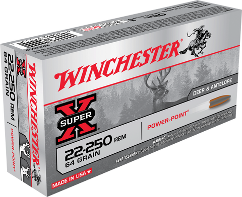 Winchester Ammo X222502 Super-X 22-250 Remington 64 GR Power-Point 20 Bx/ 10 Cs