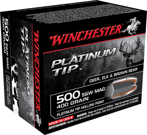 Winchester Ammo S500PTHP Supreme 500 Smith & Wesson 400 GR Platinum Tip Hollow Point 20 Bx/ 10 Cs
