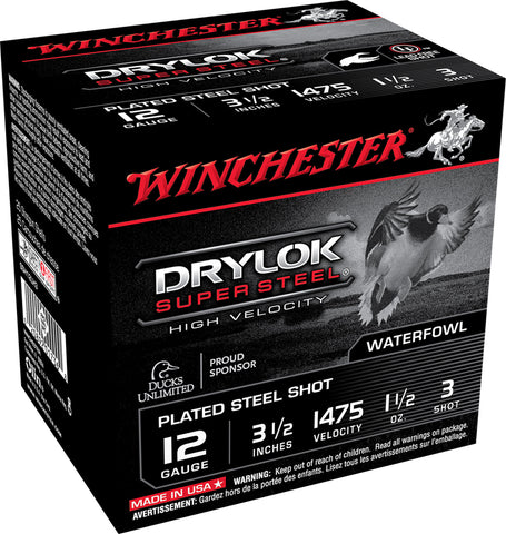Winchester Ammo SSH12LH3 Drylock Super Steel High Velocity 12 Gauge 3.5" 1 1/2 oz 3 Shot 25 Bx/ 10 Cs