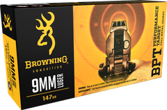 Browning Ammo B191800091 BPT Performance 9mm Luger 147 GR Full Metal Jacket 50 Bx/ 10 Cs
