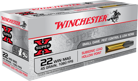 Winchester Ammo X22MSUB Super-X 22 WMR 45 GR Jacketed Hollow Point 50 Bx/ 60 Cs