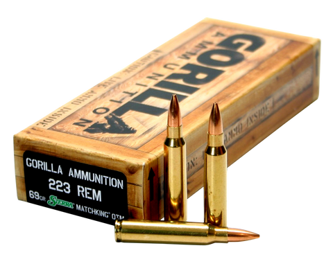 GORILLA AMMUNITION GA22369SMK Gorilla Match 223 Remington/5.56 NATO 69 GR Sierra MatchKing 20 Bx/ 10 Cs