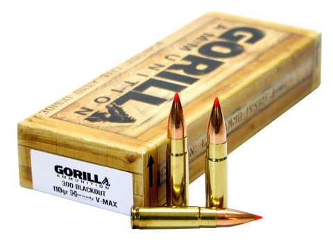 GORILLA AMMUNITION GA300110VMAX Gorilla Match 300 AAC Blackout/Whisper (7.62X35mm) 110 GR V-Max 20 Bx/ 10 Cs