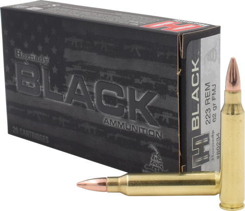 Hornady 80234 Black 223 Remington 62 GR FMJ 20 Bx/ 10 Cs