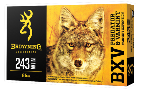 Browning Ammo B192302431 BXV Predator and Varmint 243 Winchester 65 GR Varmint 20 Bx/ 10 Cs
