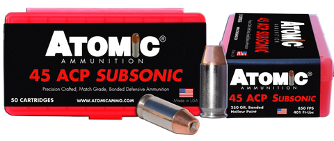 Atomic 00439 Subsonic 45 Automatic Colt Pistol (ACP) 250 GR Bonded Match Hollow Point 50 Bx/ 10 Cs