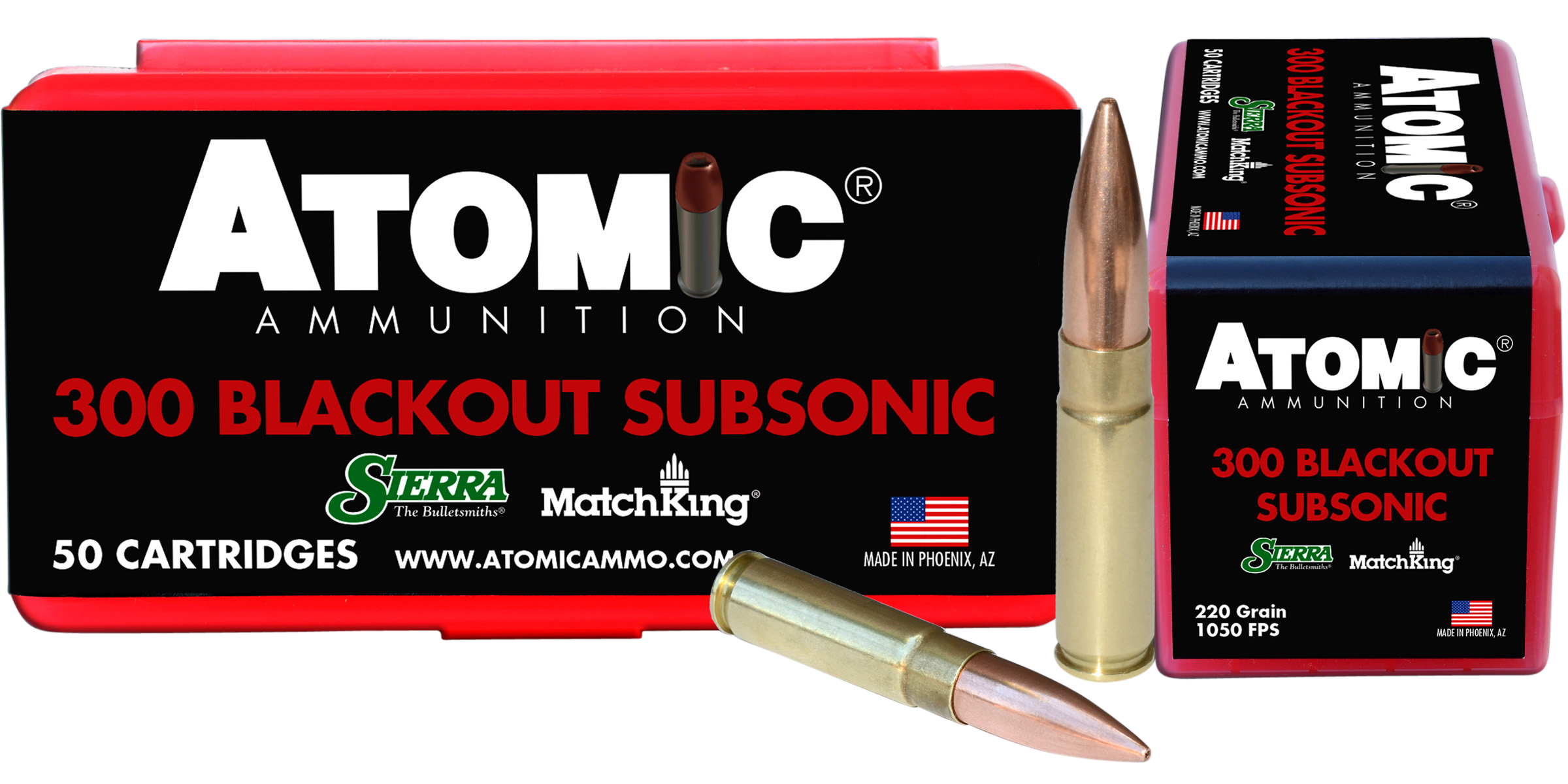 300 AAC Blackout Ammo - Atomic Subsonic BlackoutWhisper HPB Tail Atomic Subsonic BlackoutWhisper HPB Tail Ammo