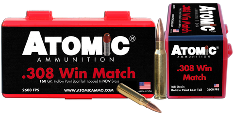 Atomic 00426 Match 308 Winchester/7.62 NATO 168 GR Hollow Point Boat Tail 50 Bx/ 10 Cs