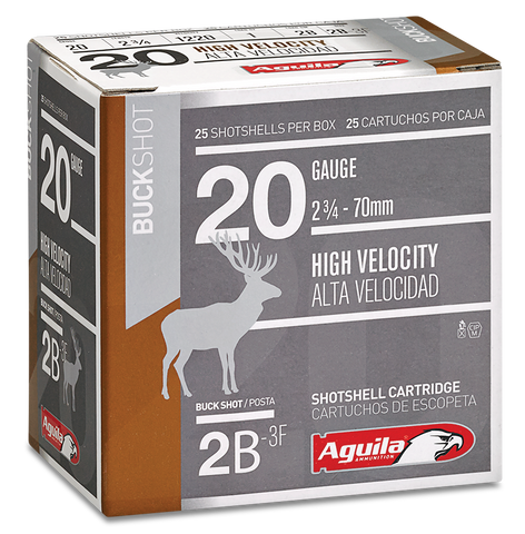 Aguila 1C2002BA Field High Velocity 20 Gauge 2.75" 2-3/4 oz 2 Buck 25 Bx/ 10 Cs