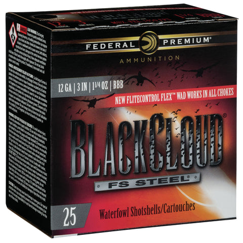 Federal PWBX142BBB Black Cloud FS Steel 12 Gauge 3" 1 1/4 oz BBB Shot 25 Bx/ 10 Cs