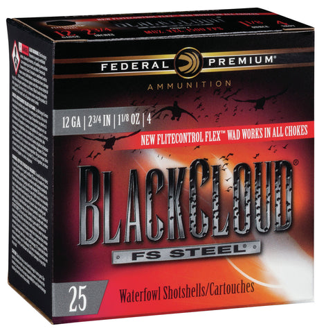 Federal PWBX1474 Black Cloud FS Steel 12 Gauge 2.75" 1 1/8 oz 4 Shot 25 Bx/ 10 Cs