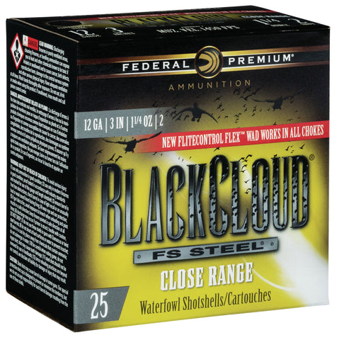 Federal PWBXD1422 Black Cloud FS Steel Close Range 12 Gauge 3" 1 1/4 oz 2 Shot 25 Bx/ 10 Cs