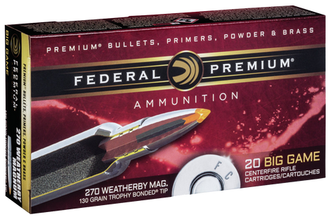 Federal P270WBTT1 Vital-Shok 270 Weatherby Magnum 130 GR Trophy Bonded Tip 20 Bx/ 10 Cs