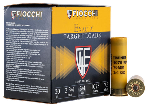 Fiocchi 20LITE75 Exacta Trainer 20 Gauge 2.75" 3/4 oz 7.5 Shot 25 Bx/ 10 Cs