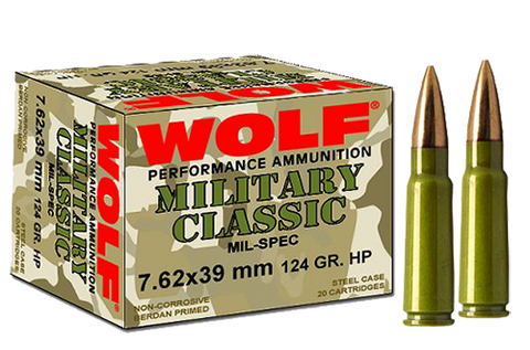 Wolf MC762BFMJ Military Classic 7.62x39mm 124 GR Full Metal Jacket 20 Bx/ 50 Cs 1000 Total - 1000 Rounds