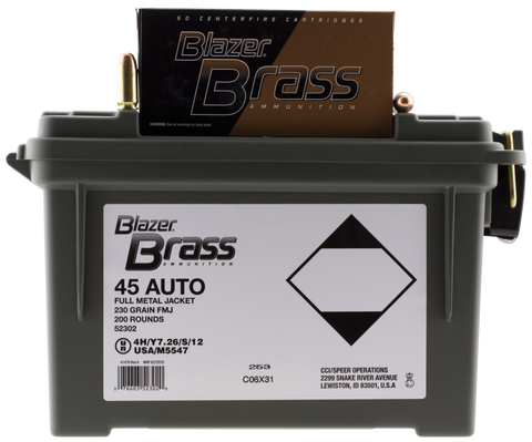 CCI 52302 Blazer 45 Automatic Colt Pistol (ACP) 230 GR Full Metal Jacket Round Nose 200 Bx/ 5 Cs - 200 Rounds
