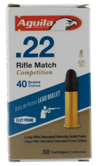 Aguila 1B222518 Match Competition Standard Velocity 22 Long Rifle (LR) 40 GR Lead Round Nose 50 Bx/ 100 Cs