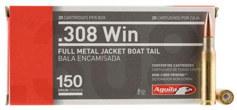 Aguila 1E308110 308 Winchester/7.62 NATO 150 GR Full Metal Jacket Boat Tail 20 Bx/ 25 Cs