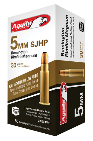 Aguila 1B222405 5mm Remington Rimfire Magnum (RFM) 30 GR Hollow Point 50 Bx/ 20 Cs