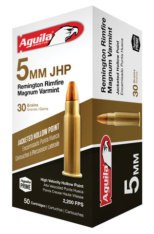 Aguila 1B222406 5mm Remington Rimfire Magnum (RFM) 30 GR Jacketed Hollow Point 50 Bx/ 20 Cs