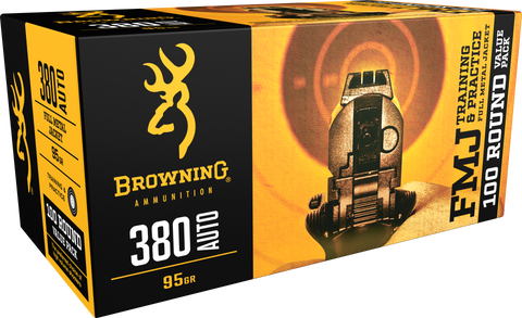 Browning Ammo B191803804 Training & Practice 380 Automatic Colt Pistol (ACP) 95 GR Full Metal Jacket 100 Bx/ 5 Cs - 100 Rounds