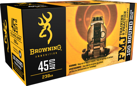 Browning Ammo B191800454 Training & Practice 45 Automatic Colt Pistol (ACP) 230 GR Full Metal Jacket 100 Bx/ 5 Cs - 100 Rounds