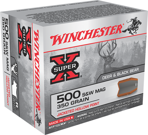 Winchester Ammo X500SW Super-X 500 Smith & Wesson 350 GR Jacketed Hollow Point 20 Bx/ 10 Cs