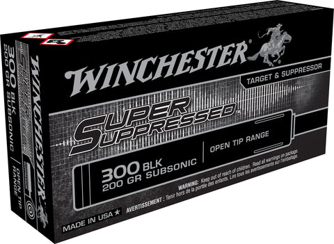 Winchester Ammo SUP300BLK Super Suppressed 300 AAC Blackout/Whisper (7.62x35mm) 200 GR Full Metal Jacket OT 20 Bx/ 10 Cs