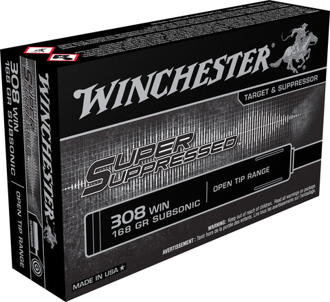 Winchester Ammo SUP308 Super Suppressed 308 Winchester/7.62 NATO 168 GR Full Metal Jacket OT 20 Bx/ 10 Cs