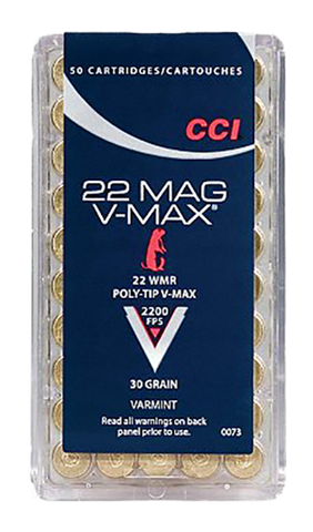 CCI 0073 Varmint 22 Winchester Magnum Rimfire (WMR) 30 GR Poly-Tip V-Max 50 Bx/ 40 Cs