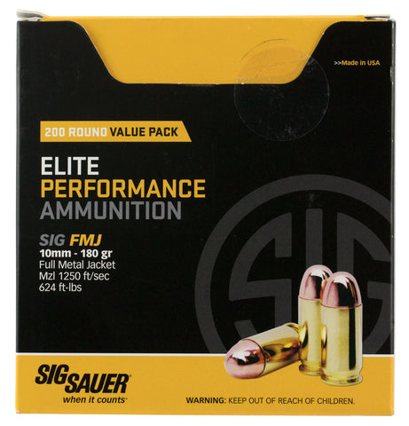 Sig Sauer E10MB1200 Elite Ball 10mm Automatic 180 GR Full Metal Jacket 200 Bx/  Cs - 200 Rounds