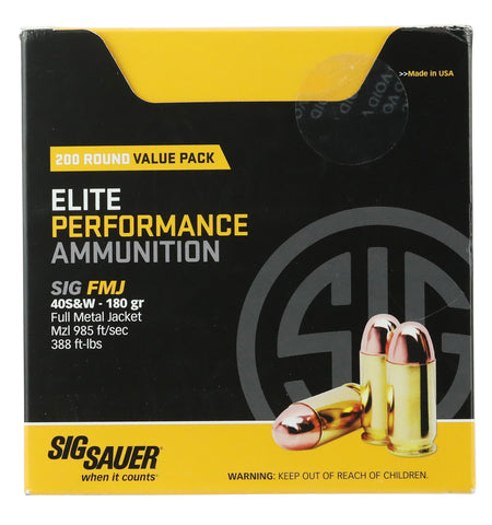 Sig Sauer E40SB2200 Elite Ball 40 Smith & Wesson (S&W) 180 GR Full Metal Jacket 200 Bx/  Cs - 200 Rounds