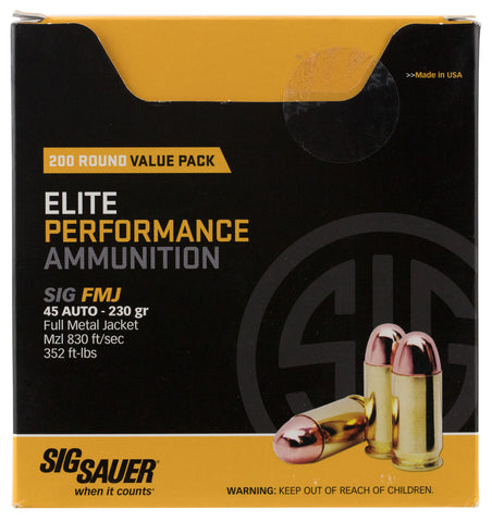 Sig Sauer E45BA3200 Elite Ball 45 Automatic Colt Pistol (ACP) 230 GR Full Metal Jacket 200 Bx/  Cs - 200 Rounds