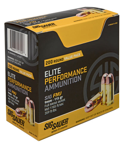 Sig Sauer E9MME1200 Elite Ball 9mm Luger 115 GR Full Metal Jacket 200 Bx/  Cs - 200 Rounds
