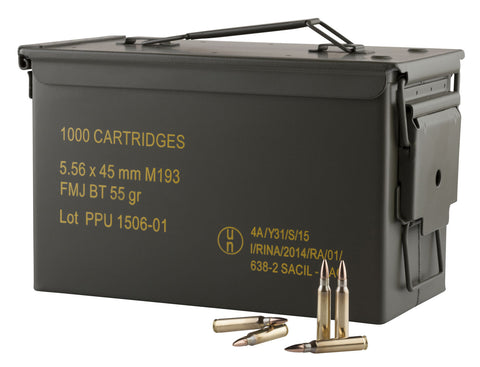 PPU PPN5561MC Mil-Spec M193 Metal Can 223 Remington/5.56 NATO 55 GR Full Metal Jacket Boat Tail 1000 Bx/  Cs - 1000 Rounds