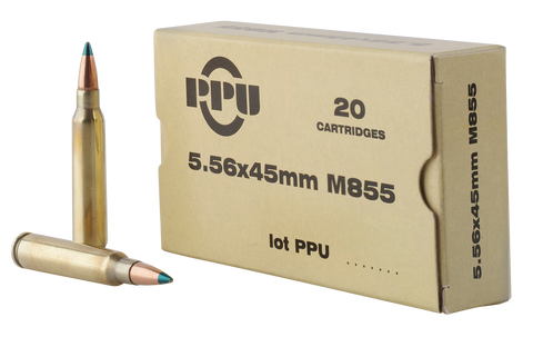 PPU PPN5562 Mil-Spec M855 223 Remington/5.56 NATO 62 GR Full Metal Jacket Boat Tail 20 Bx/ 50 Cs