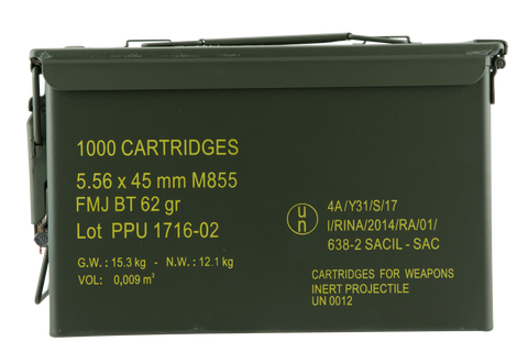 PPU PPN5562MC Mil-Spec M885 Metal Can 223 Remington/5.56 NATO 62 GR Full Metal Jacket Boat Tail 1000 Bx/  Cs - 1000 Rounds