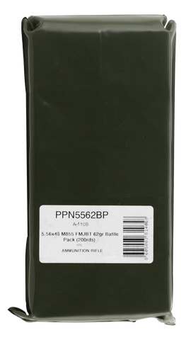 PPU PPN5562BP Mil-Spec M855 Battle Pack 223 Remington/5.56 NATO 62 GR Full Metal Jacket Boat Tail 200 Bx/ 5 Cs - 200 Rounds
