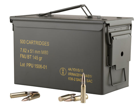 PPU PPN762MC Mil-Spec M80 Metal Can 308 Winchester/7.62 NATO 145 GR Full Metal Jacket Boat Tail 500 Bx/ 1 Cs - 500 Rounds