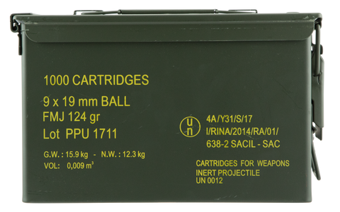 PPU PPN9MC Mil-Spec Metal Can 9mm Luger 115 GR Full Metal Jacket 1000 Bx/  Cs - 1000 Rounds