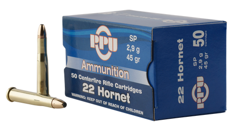 PPU PP22H Standard Rifle 22 Hornet 45 GR Soft Point 50 Bx/ 20 Cs