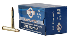 PPU PP22H Standard Rifle 22 Hornet 45 GR Soft Point 50 Bx/ 20 Cs