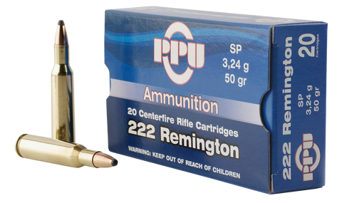PPU PP222 Standard Rifle 222 Remington 50 GR Soft Point 20 Bx/ 50 Cs