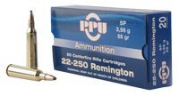 PPU PP22250 Standard Rifle 22-250 Remington 55 GR Soft Point 20 Bx/ 10 Cs