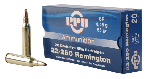PPU PP22250 Standard Rifle 22-250 Remington 55 GR Soft Point 20 Bx/ 10 Cs