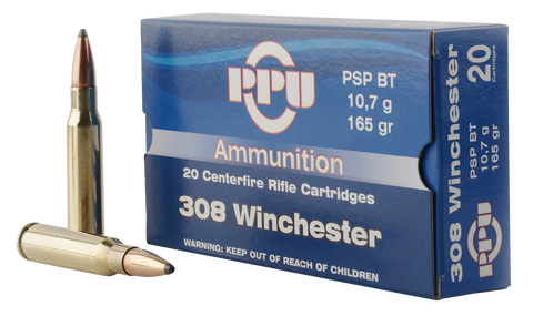 PPU PP3082 Standard Rifle 308 Winchester/7.62 NATO 165 GR Pointed Soft Point Boat Tail 20 Bx/ 10 Cs
