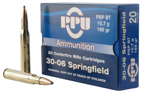 PPU PP30062 Standard Rifle 30-06 Springfield 165 GR Pointed Soft Point 20 Bx/ 10 Cs