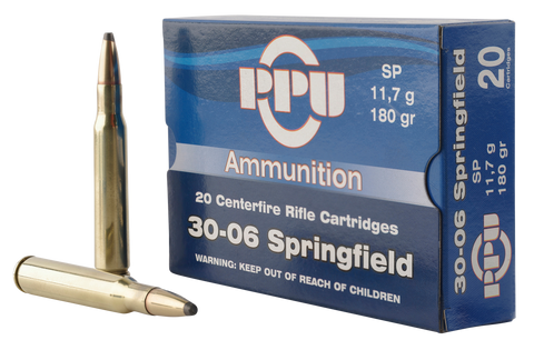 PPU PP30063 Standard Rifle 30-06 Springfield 180 GR Soft Point 20 Bx/ 10 Cs